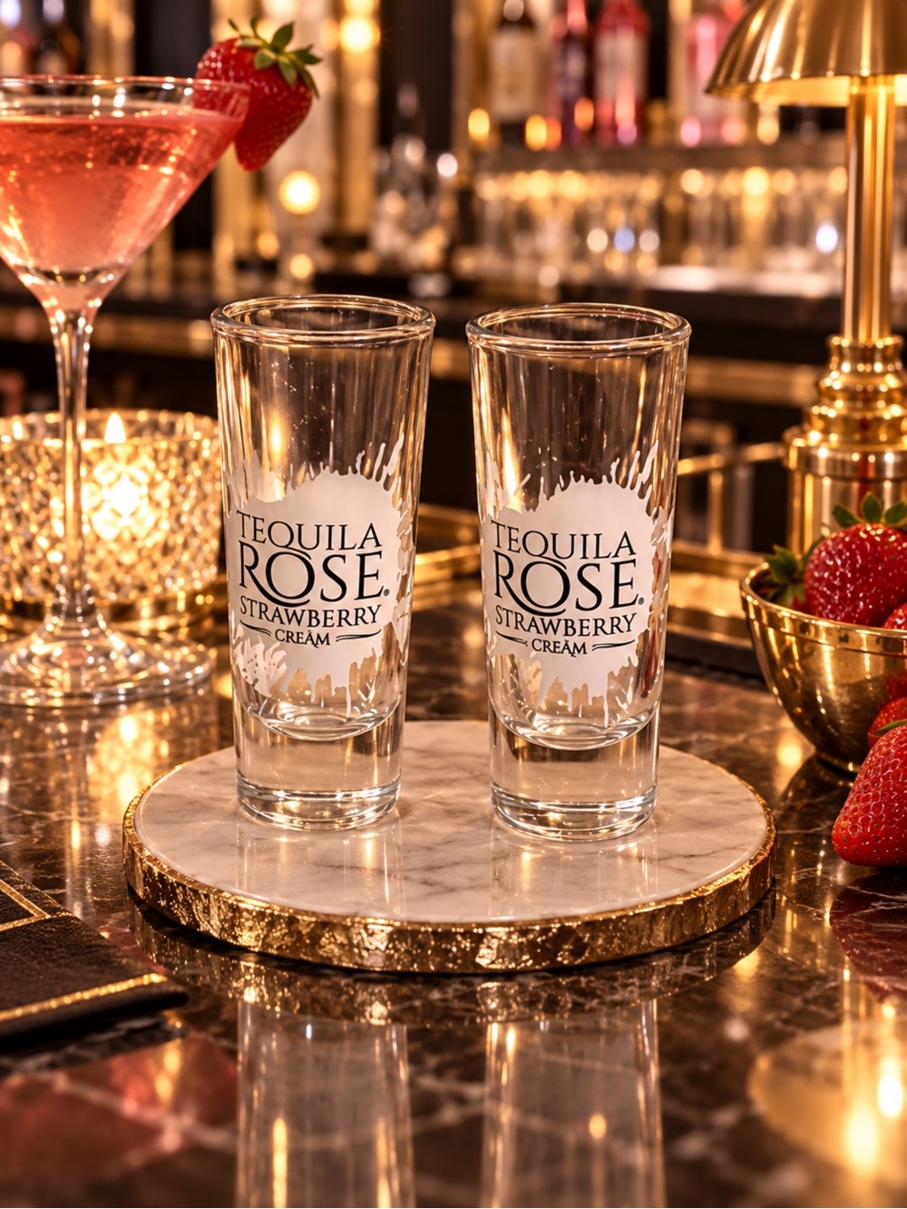 Tequila Rose Branded Shot Glasses - Clear Glass (Set of 2)
